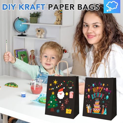 XPCARE Black Paper Bags with Handles, 100Pcs 8x4.5x10In Kraft Paper Bag - color: Black