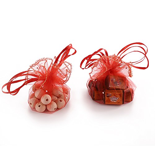 100pcs Round Organza Bags Red, 9.8 Inch Jewelry Candy Pouch Drawstring Christmas Wedding Party Favor Gift Packaging Bags - color: Red