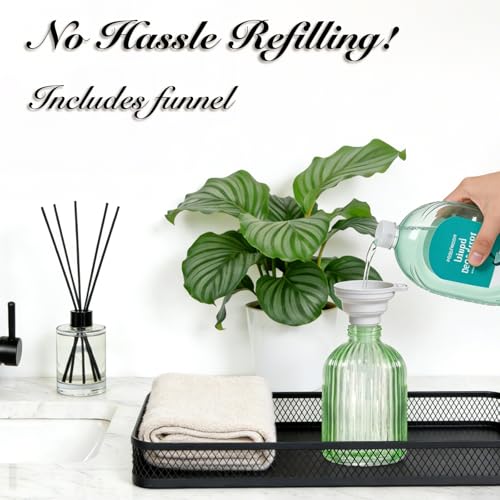 SheeChung 12oz Green Glass Liquid Soap Dispenser, Black Pump,Striped,1 Pack - color: Green, Black Pump, 1pc