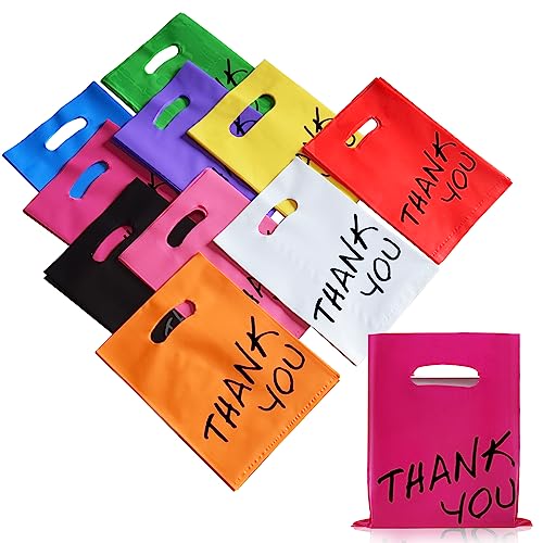 Goodie Bags, 100 PCS 6" x 8" Party Favor Bags, Thank You Bags, Small Gift Bags for Kids, Merchandise Bags for Small Business, Goody Bags for Weddings, Christmas, Halloween, Craft,10 Color - color: Thank You Bags-100PCS-6x8Inch