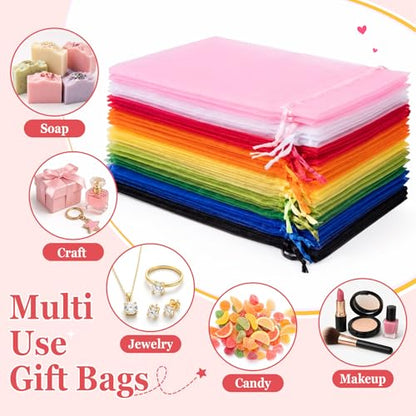 ANZNKU 100PCS Organza Bags 6x9, White Small Mesh Gift Bags Drawstring Bulk - color: White