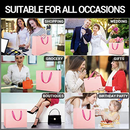 EUSOAR Kraft Paper Bags, 3 Sizes 30pcs Handled Gift Wrap Bags, Pink Recyclable Sturdy Kraft Business Handmade Paper Bag, Craft Birthday Present Bag - color: Pink