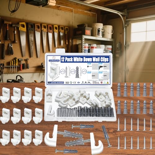 12 Pack White Down Wall Clip Closet Shelves Clips Wire Shelf Loop Clips Plastic Heavy Duty Wire Shelf Brackets Included Clips Screws and Expansion Tubes for Wire Closet Shelving