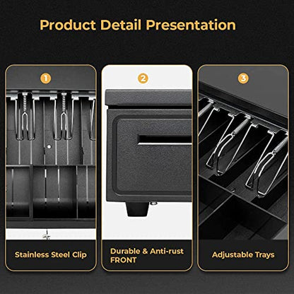 MUNBYN POS Touch Screen Monitor 17-inch 400 nits Flat Capacitive LED Touchscreen Monitor POS System and Black Cash Register Drawer, 16" Wide Cash Drawer with Removable Coin Tray
