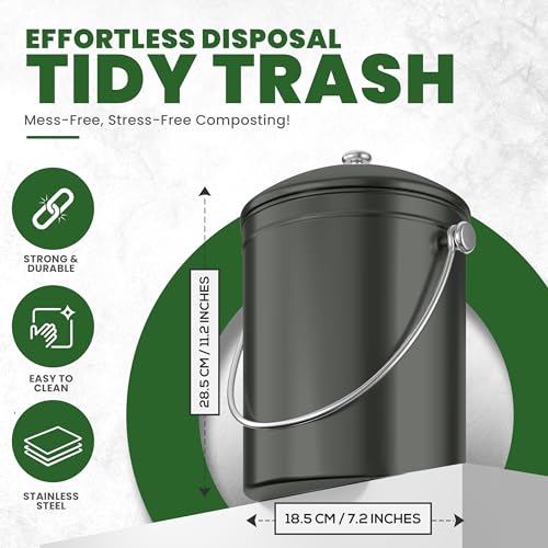 Utopia Kitchen Countertop Compost Bin 1.3 Gallon, Stainless Steel, Grey - color: Gray, size: 1.3 Gallon (Pack of 1)