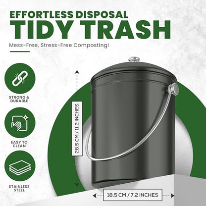 Utopia Kitchen Countertop Compost Bin 1.3 Gallon, Stainless Steel, Grey - color: Gray, size: 1.3 Gallon (Pack of 1)
