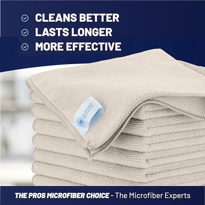 MW Pro Microfiber Cleaning Cloth | Sand | 12 Pack | 16” x 16” | All Purpose Microfiber Towels - Clean, Dust, Polish, Scrub, Absorbent - color: Sand