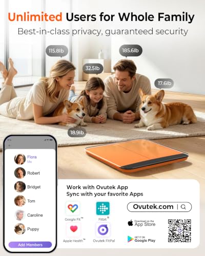 Ovutek 500lb Digital Bathroom Scale with Body Weight Trends App - color: Orange, size: 11.8*11.8in