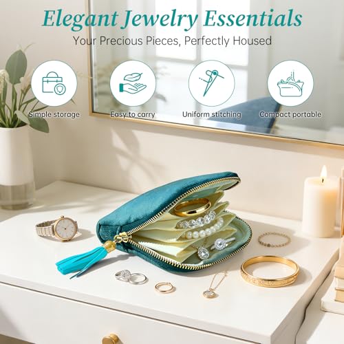 Small Travel Jewelry Case,Portable Soft Velvet Jewelry Travel Pouch,Blue - color: Blue-1PCS