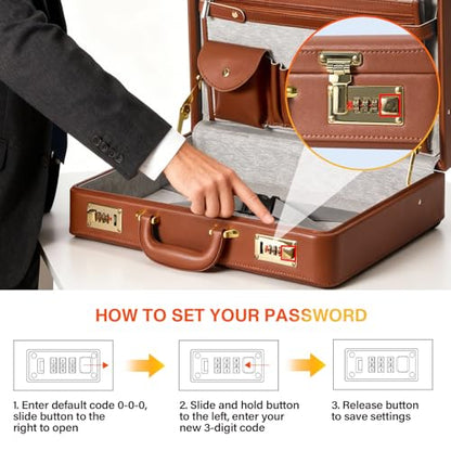 LOCKCURX Briefcases for Men, Anti-Theft Dual Lock Briefcase, 16 Inch Laptop - color: Brown, size: Combination Lock