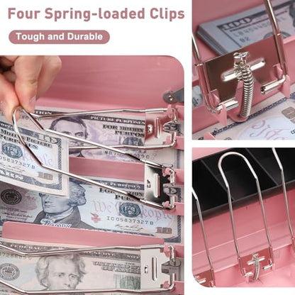 KYODOLED Locking Cash Box with Lock, Money Box with Cash Tray,Lock Safe Box with Key, Money Saving Organizer, 11.81Lx 9.45Wx 3.54H Inches, Pink XL Large - color: Pink