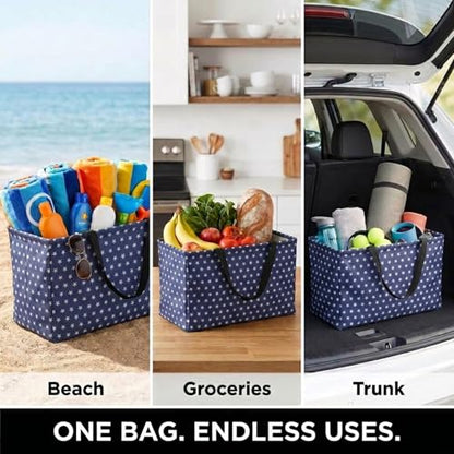 Household Essentials Blue with White Stars Krush Container All-Purpose Utility Tote, 22" LX11 WX13 H (Pack of 12) - color: Estrellas Azules