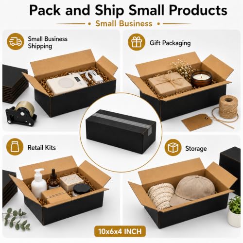 10x6x4 Black Shipping Boxes, Pack of 35 - size: 10"x6"x4"