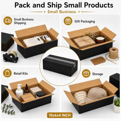 10x6x4 Black Shipping Boxes, Pack of 35 - size: 10"x6"x4"