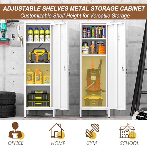 pozdeg 47.24" White Lockable Small Metal Storage Locker - color: White, size: 14.96"D x 14.88"W x 47.24"H