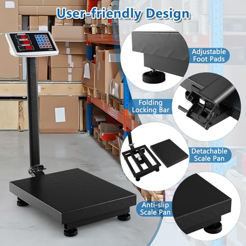 S AFSTAR Computing Digital Platform Scale, 0.1 Lbs Accuracy Floor Scale with Price Calculator & LB/KG Unit Conversion, 660 Lbs Commercial Digital Scale for Weighing,Luggage,Package & Shipping