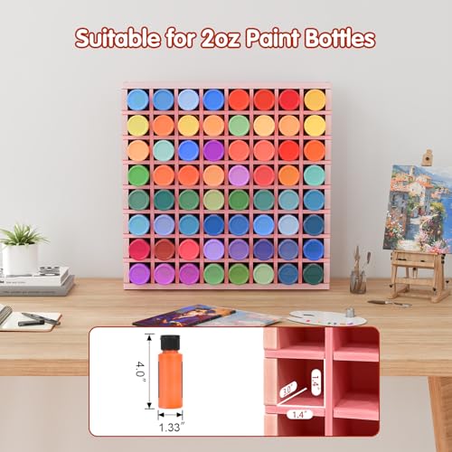 Krafetto 64-Grid Paint Organizer for 2 Oz Bottles, Wall Mount, Pink - color: 1pc pink paint rack
