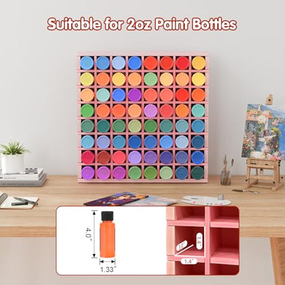 Krafetto 64-Grid Paint Organizer for 2 Oz Bottles, Wall Mount, Pink - color: 1pc pink paint rack