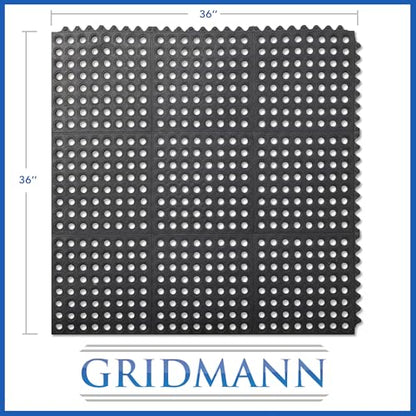 GRIDMANN Rubber Interlocking Floor Mat, 36" x 36" Non-Slip Anti-Fatigue Drainage Mat for Restaurants, Commercial Kitchens, Bar Floors, Black - size: 36"L x 36"W x 0.5"Th