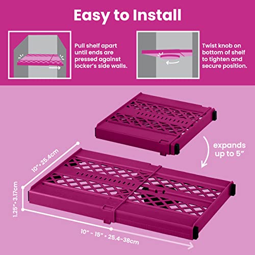 LockerMate Adjust-A-Shelf Locker Shelf, School Organizer, Pink - color: Pink