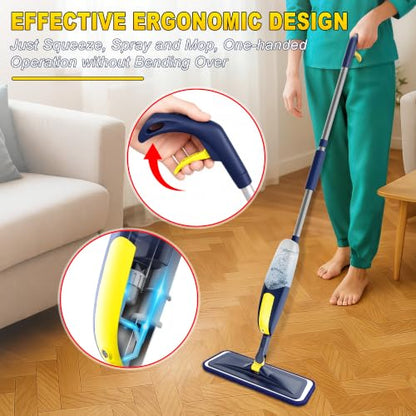 Wet Spray Mop for Floor Cleaning: Microfiber Mop for Hardwood Tile Laminate - color: Darkblue Yellow