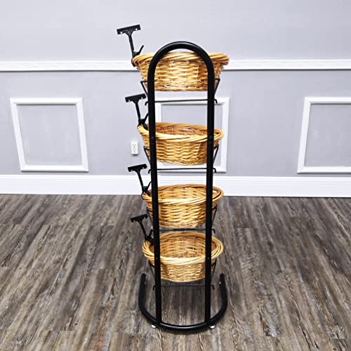 FixtureDisplays® 4 Tier Basket Stand, Sign Clips, Wicker Grocery Store Rack Display, Market Basket Rack Kitchen Toiletry Organizer 15.0" X 16.0 X 47.0 15603-TWO-TONE
