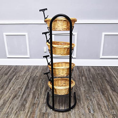 FixtureDisplays® 4 Tier Basket Stand, Sign Clips, Wicker Grocery Store Rack Display, Market Basket Rack Kitchen Toiletry Organizer 15.0" X 16.0 X 47.0 15603-TWO-TONE