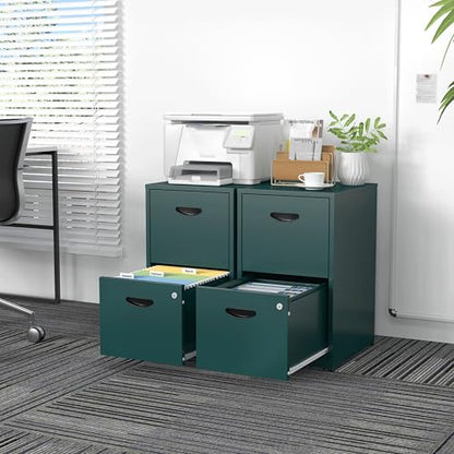 SteeLoong 2 Drawer File Cabinet,Metal Office File Cabinet with Lock,Green - color: Green, style: 2 Drawer Light Duty