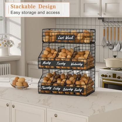 Egg Holder Countertop with 5 Dividers & DIY Nameplate to Separate Eggs - color: Black, size: 3-Tier X-Large