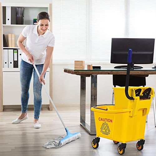 Goplus Commercial Mop Bucket Side Press Wringer Cleaning Caddy with 35 Quart Larger Capacity, Yellow - size: 1 Count (Pack of 1)