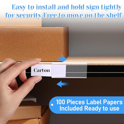 100 Pcs Shelf Label Holder,Clear Plastic Price Tag with Non-adhesive Paper Label Inserts 2.4 in L x 1 in H for Bookshelf Shelves, Wood Shelf Sign and Ticket Holder,Clips On to Shelves 3/4" to 1" Thick