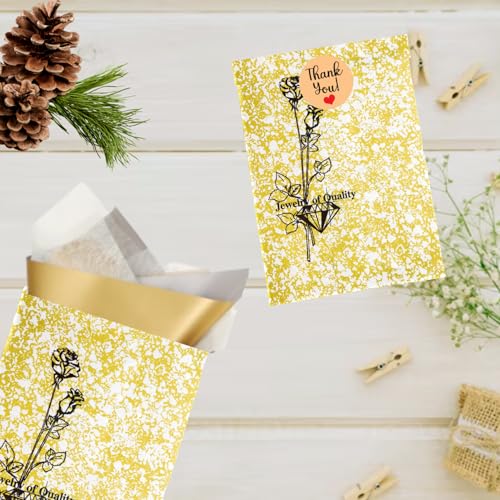 Novel Box 100 Pack Gold Rose Print Flat Merchandise Bags 5x7 in - color: Gold Rose Print, size: 5" x 7" Inches