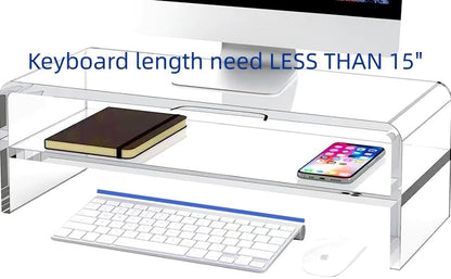 Acrylic Monitor Stand, 2 Tier Riser with Storage Shelf, Clear, 16/20 Inch, Home Office Desk Organizer (16in)