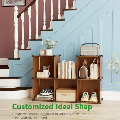 C&AHOME 6-Cube Storage Organizer Cube Shelf Closet Storage Bookcase, Brown - color: Brown