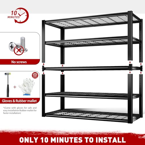 REIBII 48.2" W Storage Shelves for Garage, Adjustable Garage Shelving - size: 5-Tier, 48.2"W x 24.5"D x 72"H