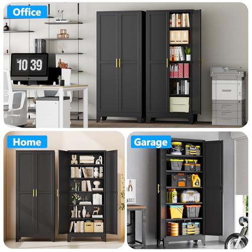 pozdeg 75" Black Steel Tall Garage Storage Cabinet - color: Black, size: 15.74"D x 31.5"W x 75"H