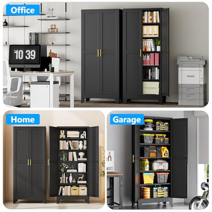 pozdeg 75" Black Steel Tall Garage Storage Cabinet - color: Black, size: 15.74"D x 31.5"W x 75"H