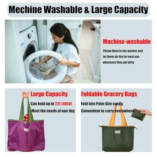 4 PC Foldable Reusable Shopping Bag 210D Nylon Waterproof Travel Grocery Tote with Drawstring Mouth & Reinforced Handle - color: Group 1
