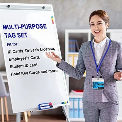 Marspark 4"x3" Name Badge Holder with Lanyard Bulk, Blue, 50 Sets - color: Blue