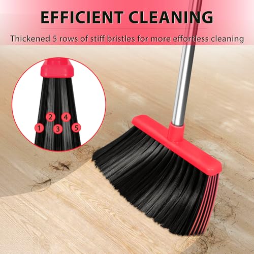 YZO Broom and Dustpan Set, 50.6-Inch Long Handle Standing Design, Dustpan Front Rubber Tight Seal, Broom with 5-Layer Bristles, Suitable for Living Room, Bedroom, Yard, Office and Apartment(Gray&Red) - color: Gray&red