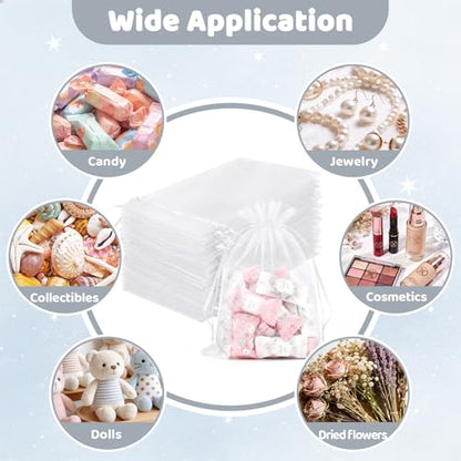 FUNFERY 100Pcs White Organza Bags 5x7 in,Small Mesh Drawstring Gift Bag - color: Classic White