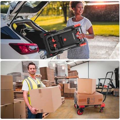 2 in 1 Folding Hand Truck, 330lbs Aluminum Portable Dolly Cart, Red - color: Red