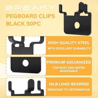 50 PC Prong Metal Pegboard Hooks Black - color: Black