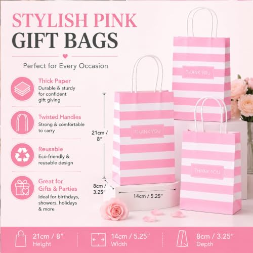 Small Gift Bags with Handles,50pcs Kraft Paper Bags,Thank You,Pink - color: Pink Thank You