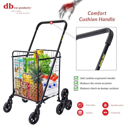 dbest Products Stair Climber Cruiser Cart Shopping Grocery Rolling Folding Laundry Basket on Wheels Foldable Utility Trolley Compact Lightweight Collapsible, Black - color: Black, style: Stair Climber