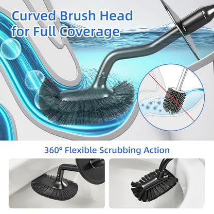 Toilet Brush and Holder Set with Pumice Stone, Toilet Pumice Stone Combo - color: Black