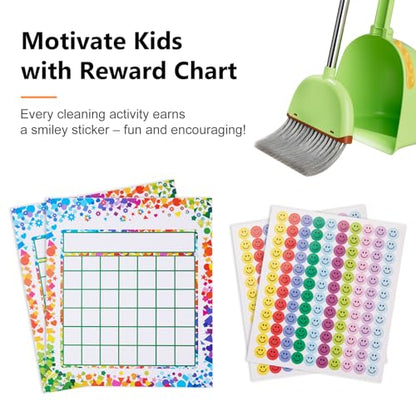 Broom with Dustpan Combo Set for Parent-Child, 5-in-1 Educational Cleaning Tools for Mom and Kids Family Interactive Cleaning Time, 54" Long Handle & Small Fun Broom & Dustpan, Best Household Gift