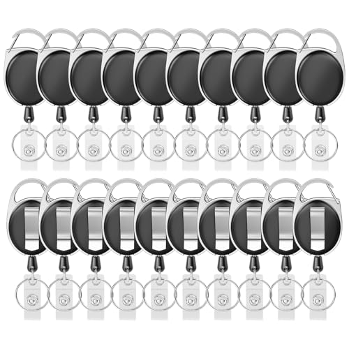 moeverEX Retractable Badge Holder with Carabiner Reel Clip and Key Ring - size: Black-20pcs