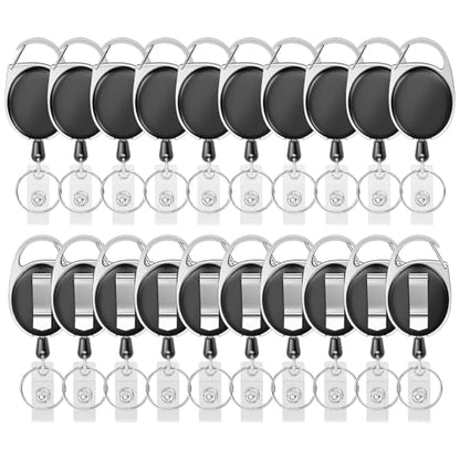 moeverEX Retractable Badge Holder with Carabiner Reel Clip and Key Ring - size: Black-20pcs