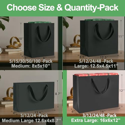 MOXARYSU Extra Large Black Gift Bags: 16x6x12 Inch 48pcs Black Paper Bags With Handles Bulk For Party Shopping Birthday Wedding (XL,48) - color: XL-48-Black